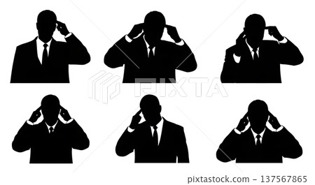 Black Solid Agents Rubbing Temples Silhouettes Set of Six 137567865