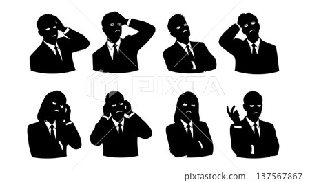 Black Solid Agents Rolling Eyes Silhouettes Set of Six on White Background Black Solid Agents Rolling Eyes Silhouettes Set of Six on White Background 137567867