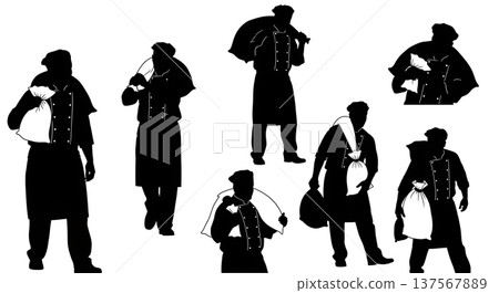 Black Solid Bakers Carrying Sugar Sacks Set of Six on White Background 137567889