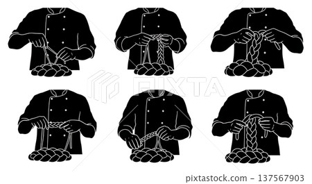 Black Solid Bakers Braiding Bread Dough Set of Six on White Background Black Solid Bakers Braiding Bread Dough Set of Six on White Background 137567903
