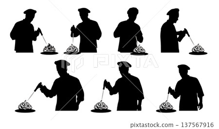 Black Solid Bakers Using Blowtorches Set of Six on White Background Black Solid Bakers Using Blowtorches Set of Six on White Background 137567916