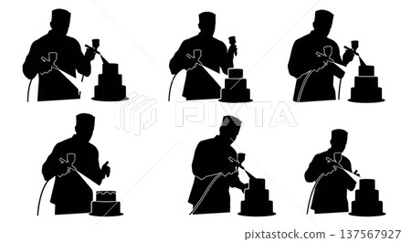 Black Solid Bakers Airbrushing Cakes Set of Six on White Background Black Solid Bakers Airbrushing Cakes Set of Six on White Background 137567927