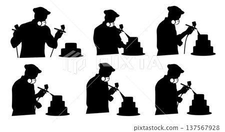 Black Solid Bakers Airbrushing Cakes Set of Six on White Background 137567928
