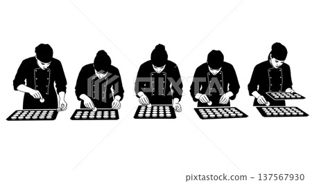 Black Solid Bakers Arranging Macarons Set of Six on White Background 137567930