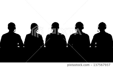 Black Solid Back View Customer Service Reps Silhouettes Set of Six on White Background Black Solid Back View Customer Service Reps Silhouettes Set of Six on White Background 137567937