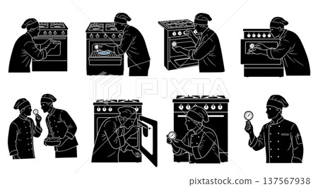 Black Solid Bakers Adjusting Stoves Set of Six on White Background 137567938