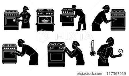 Black Solid Bakers Adjusting Stoves Set of Six on White Background 137567939