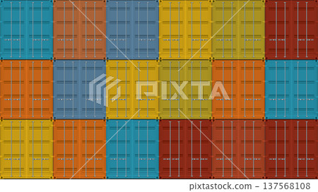 Colorful cargo containers front view stacked background Colorful cargo containers front view stacked background 137568108