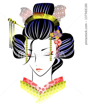 女人的臉，日式髮型，和服 137568180