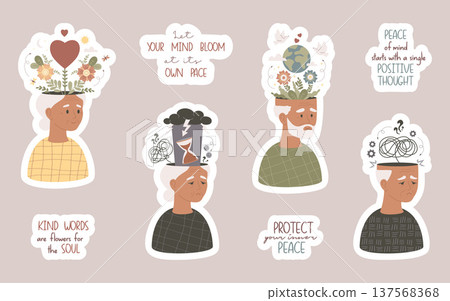 Black Senior Mental Health Sticker Pack with Inspirational Quotes and Affirmations. Isolated Vector African American Elderly with Wellness Metaphors and Motivational Self-Care Phrases. Not AI Black Senior Mental Health Sticker Pack with Inspirational Quotes and Affirmations. Isolated Vector African American Elderly with Wellness Metaphors and Motivational Self-Care Phrases. Not AI 137568368