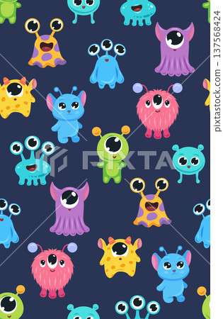 Vector pattern with cute naive aliens. Childish texture with Martians. Seamless pattern with hand drawn monsters Vector pattern with cute naive aliens. Childish texture with Martians. Seamless pattern with hand drawn monsters 137568424