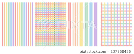 Retro vintage pastel rainbow pride pattern set. Subtle muted stripes, plaid and grid backgrounds. Funky textured LGBTQ queer graphic wallpaper collection for prints, decor and design. 137568436
