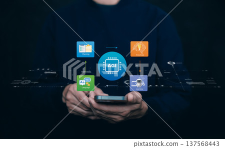 Artificial General Intelligence AGI Concept with Learning Knowledge and Language Systems Artificial General Intelligence AGI Concept with Learning Knowledge and Language Systems 137568443