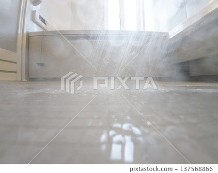 Shower scene with water splashing onto the floor Shower scene with water splashing onto the floor 137568866
