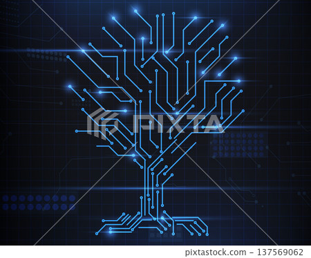Digital circuit tree with roots, abstract banner Digital circuit tree with roots, abstract banner 137569062