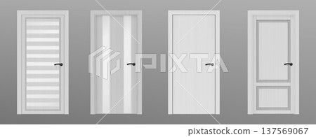 3d realistic wooden door with frame and handle 137569067