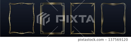 Elegant gold thin line frames, art deco borders Elegant gold thin line frames, art deco borders 137569120