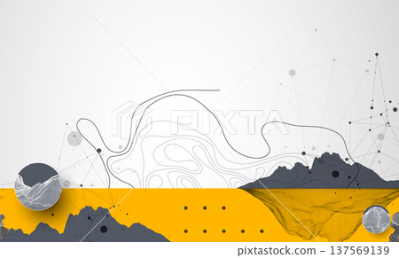Trendy abstract wireframe background. Mountain art elements. Surface illustration. Vector. 137569139