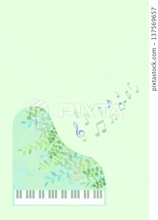 清新綠色鋼琴背景（水彩風格向量圖） 137569657