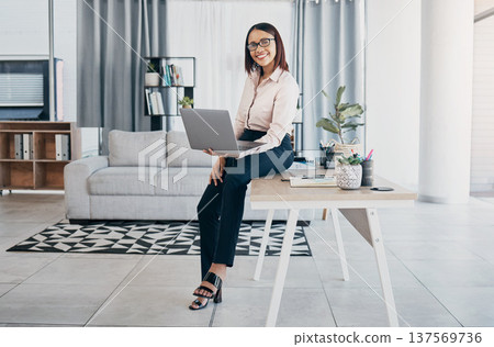 Web designer, laptop portrait and remote business woman reading project proposal online in a office. Report, professional and work on a computer with smile and tech research for website SEO analysis Web designer, laptop portrait and remote business woman reading project proposal online in a office. Report, professional and work on a computer with smile and tech research for website SEO analysis 137569736