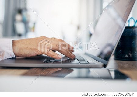 Laptop, hands and office person typing administration work, secretary project or company web report. Computer, business closeup and professional receptionist working on research, schedule or agenda Laptop, hands and office person typing administration work, secretary project or company web report. Computer, business closeup and professional receptionist working on research, schedule or agenda 137569797