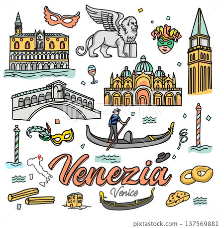 Venice Italy doodle city illustration design set. vector illustration Venice Italy doodle city illustration design set. vector illustration 137569881