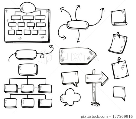 Hand-Drawn Flowchart and Diagram Elements. Vector Illustration doodle style 137569916