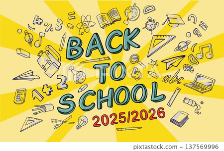 Back to school banner with yellow background. Vector illustration 137569996