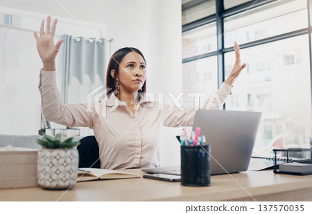 Office, invisible screen and hands of woman with vr, hologram and virtual tech for programming technology. Futuristic, ux and person coding with cyber dashboard or tech in corporate workplace Office, invisible screen and hands of woman with vr, hologram and virtual tech for programming technology. Futuristic, ux and person coding with cyber dashboard or tech in corporate workplace 137570035