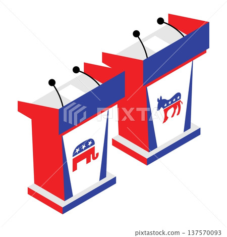 Isometric debate platforms for Republican Democratic presidential race. 3D vector isolated on white background 137570093