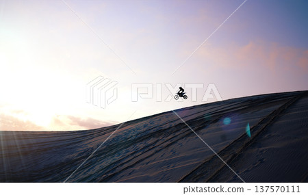 Motorcycle, person and jump for training or sports with fitness, balance or challenge in nature on mock up space and sky. Bike, freedom and adventure for competition, exercise or talent in desert Motorcycle, person and jump for training or sports with fitness, balance or challenge in nature on mock up space and sky. Bike, freedom and adventure for competition, exercise or talent in desert 137570111