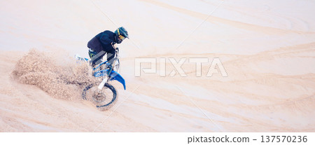 Motorcycle, person and extreme sport in desert for training with fitness, balance or challenge in nature on mock up space. Bike, freedom and adventure for competition and talent with safety gear Motorcycle, person and extreme sport in desert for training with fitness, balance or challenge in nature on mock up space. Bike, freedom and adventure for competition and talent with safety gear 137570236