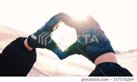 Heart, love and health with hands of person in nature for support, wellness and kindness. Wellness, hope and awareness symbol with closeup of emoji sign in outdoor for inspiration, icon and peace 137570264