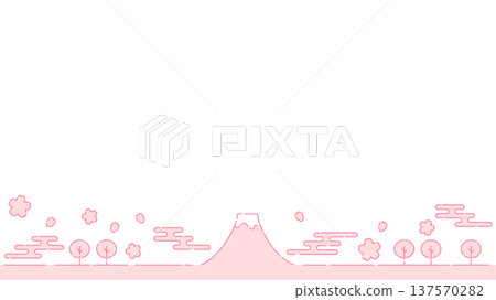 Simple illustration of Mt. Fuji and cherry blossoms in thin lines, pink, white background, 16:9 wide Simple illustration of Mt. Fuji and cherry blossoms in thin lines, pink, white background, 16:9 wide 137570282