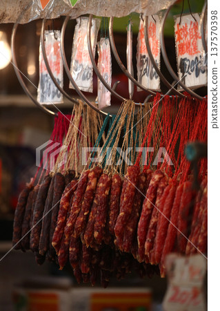 Chinese sausage sold in Tokusuke-Do, Hong Kong 137570398