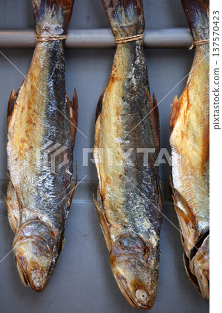 Salt-dried fish (ham yui) sold in Des Voeux Road West, Hong Kong. It resembles Kusaya and has a delicious smell. It used to be cheap, but now it's expensive 137570423