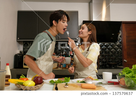 Asian couple at home Asian couple at home 137570637