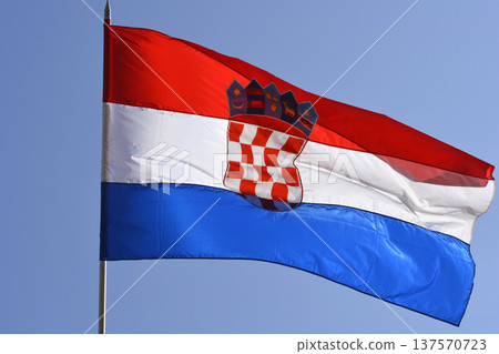 National Flag of Croatia Waving in the Sky National Flag of Croatia Waving in the Sky 137570723