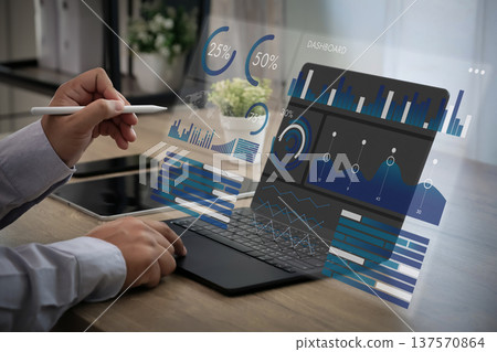 Financial data analysis dashboard with charts on laptop, business performance analytics for report, forecasting and strategy Financial data analysis dashboard with charts on laptop, business performance analytics for report, forecasting and strategy 137570864