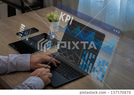KPI dashboard analytics on laptop, business performance metrics and data visualization for management report and strategy KPI dashboard analytics on laptop, business performance metrics and data visualization for management report and strategy 137570878