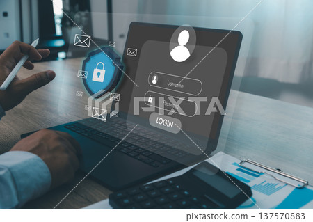 secure mail server Secure business email login on laptop with digital shield and encryption interface. Cybersecurity, data protection, password authentication and privacy concept online communication. secure mail server Secure business email login on laptop with digital shield and encryption interface. Cybersecurity, data protection, password authentication and privacy concept online communication. 137570883