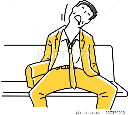 男員工趴在長椅上睡覺，流著口水 137570913