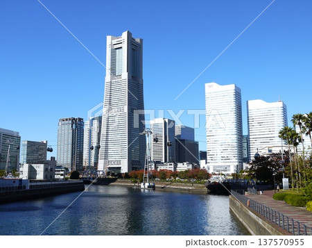A view of Minato Mirai under the blue sky A view of Minato Mirai under the blue sky 137570955