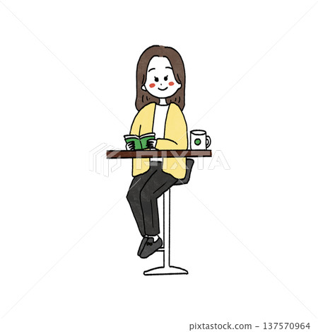 Illustration of a woman reading in a cafe Illustration of a woman reading in a cafe 137570964