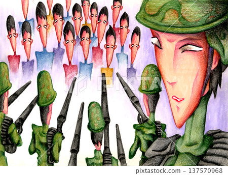 色鉛筆畫-軍隊、士兵、入侵部隊、佔領 色鉛筆畫-軍隊、士兵、入侵部隊、佔領 137570968