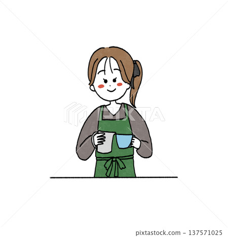 Illustration of a female barista making latte art at a cafe 137571025