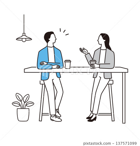 商務人士在咖啡館交流意見 商務人士在咖啡館交流意見 137571099