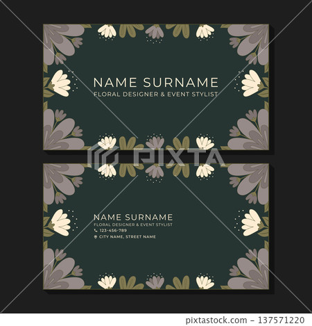 Luxury business card template for floral designer with elegant botanical frame vector illustration. Luxury business card template for floral designer with elegant botanical frame vector illustration. 137571220