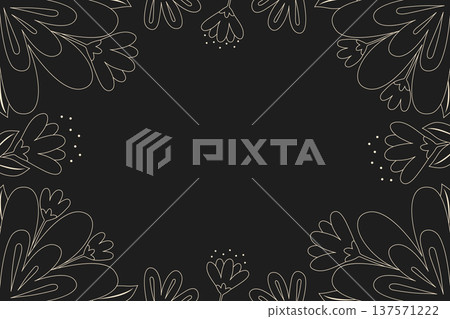 Luxury dark floral frame with golden line art flowers vector illustration. Luxury dark floral frame with golden line art flowers vector illustration. 137571222