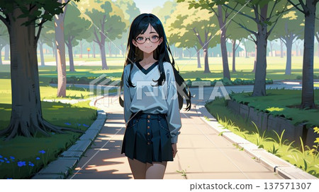 森林裡可愛的女孩 137571307